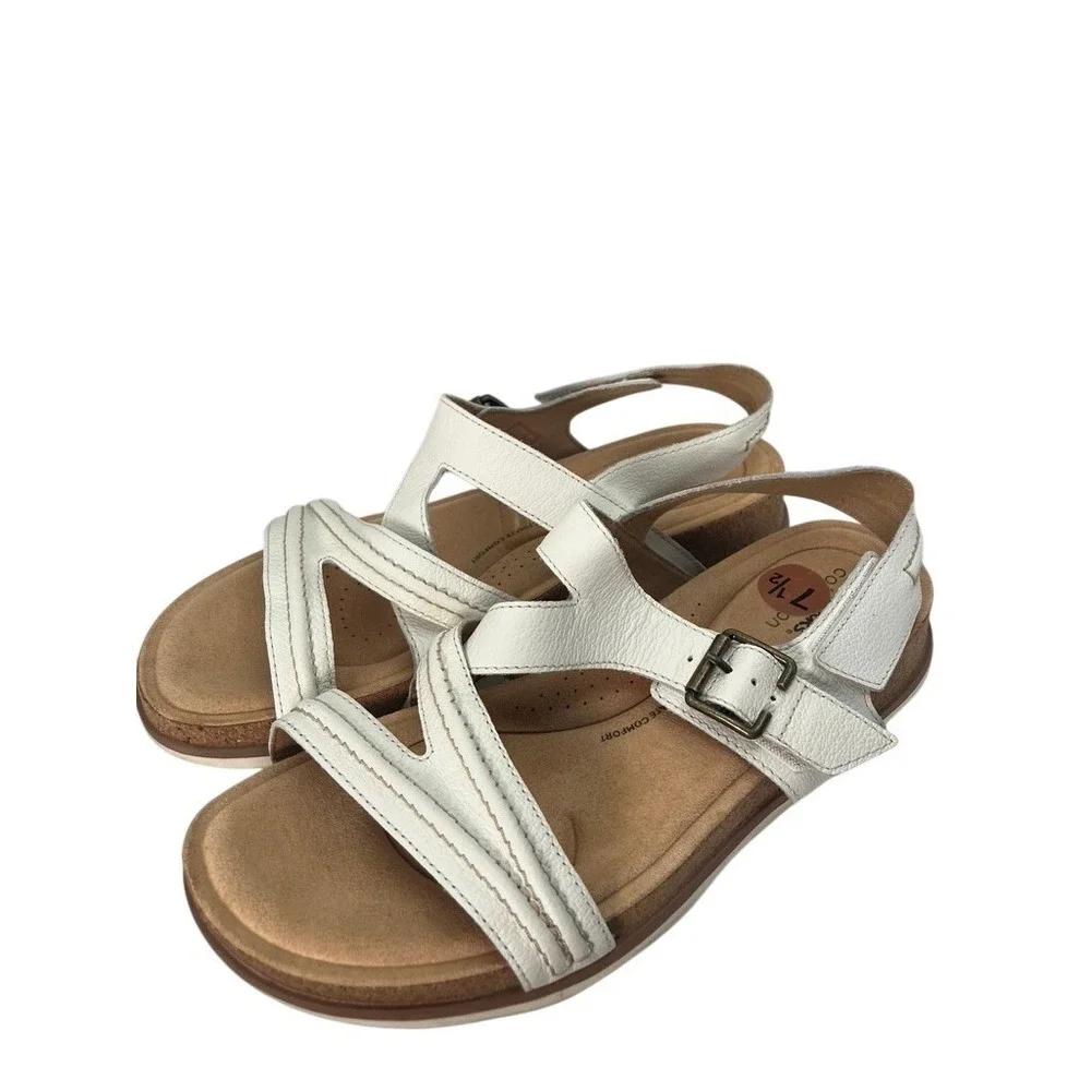 Clarks‎ Collection Sandals Womens 7.5 White Strappy Cork Wedge Ultimate Comfort